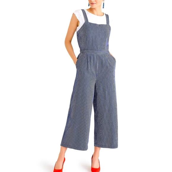 J.Crew Cross-Back Jumpsuit Striped Navy Size 2/XS - Picture 1 of 7